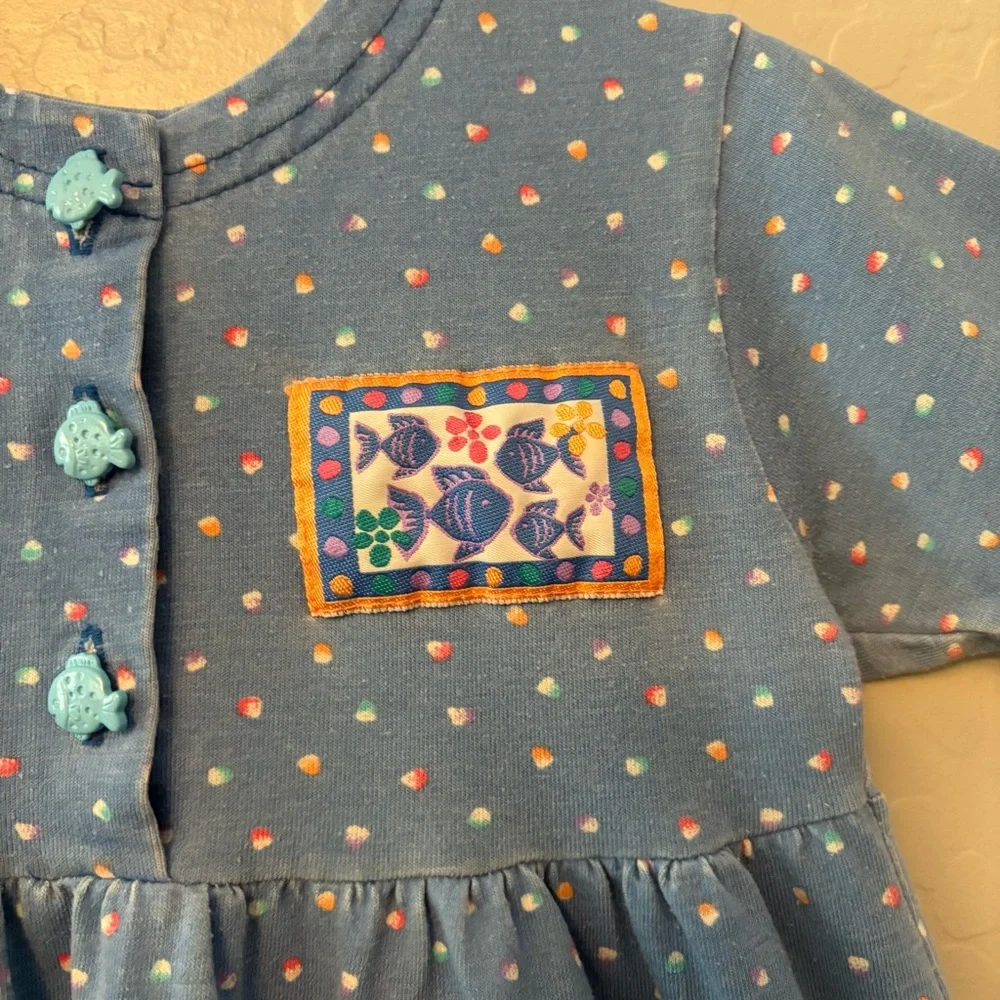 Carter's vintage blue fish button and patch dress size 5